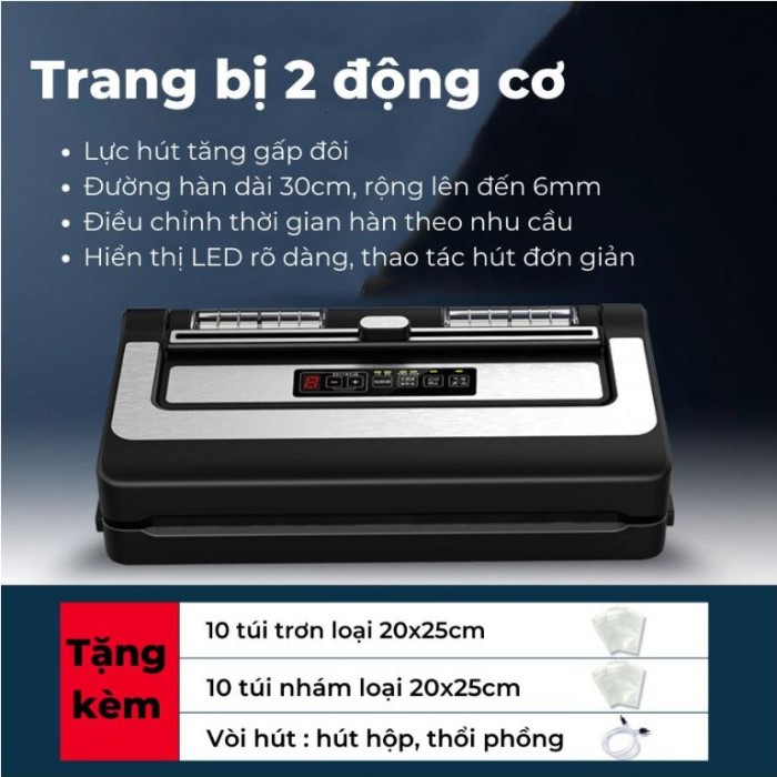 Máy hút chân không PW300A - Không kén túi, hút kiệt, 2 motor mạnh mẽ, tích hợp cắt túi tiện lợi