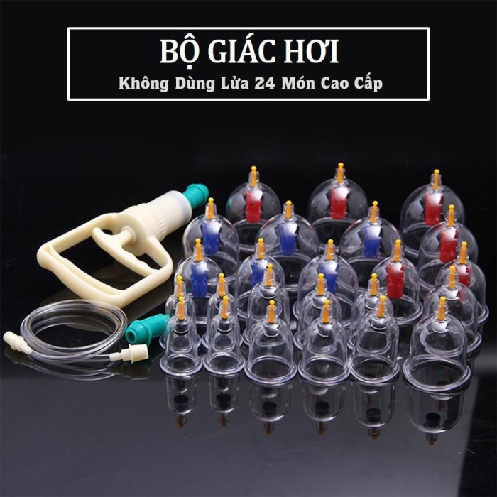 Bộ Giác Hơi Không Dùng Lửa KAW, Bộ 24 Cốc Trong Suốt, Bảo Hành Chính Hãng, An Toàn, Dễ Sử Dụng