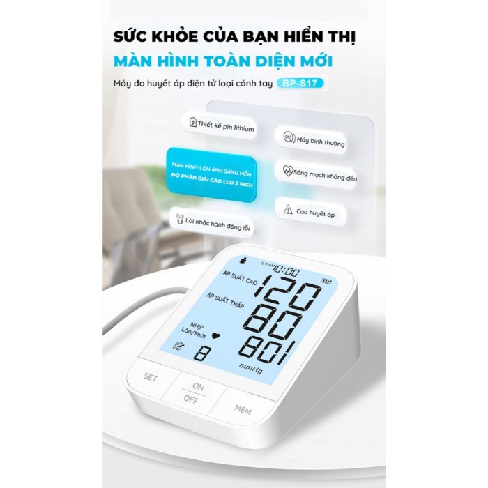 Máy đo huyết áp KAW tích hợp cảm biến thông minh - Cảnh báo huyết áp cao, kiểm soát tim mạch.