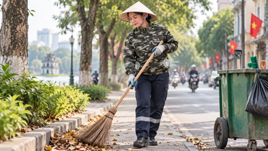 Áo điều hòa KAW rằn ri cho lao công vệ sinh môi trường