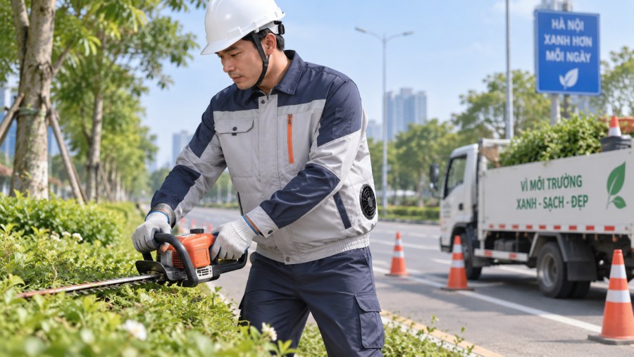 Áo điều hòa KAW xám than cho công nhân cây xanh