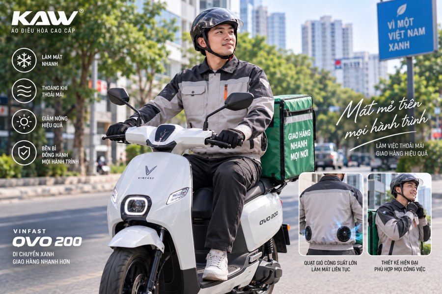 Áo điều hòa KAW xám than cho shipper giao hàng