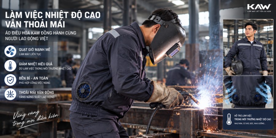 Áo điều hòa KAW xanh than cho thợ hàn, cơ khí